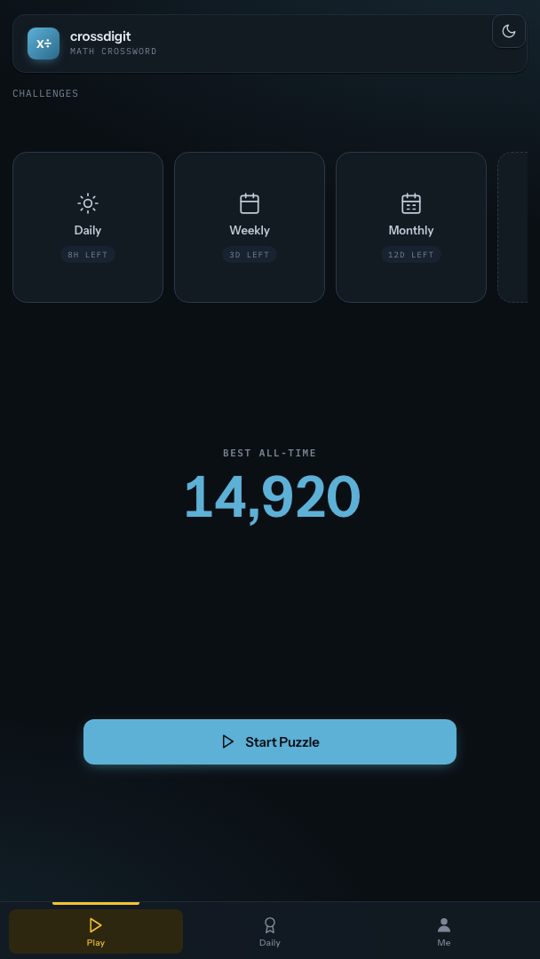 Home screen in dark mode